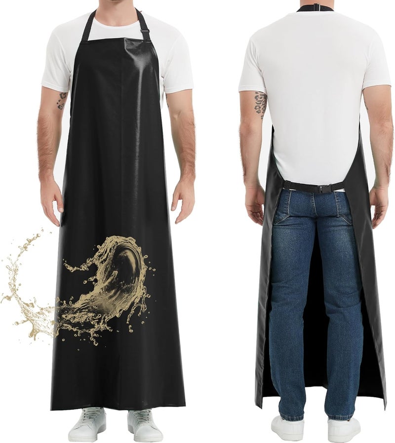 FunChaos Thicker Rubber Apron, Extra Long Adjustable Apron, Heavy Duty Oil&Chemical Resistant Waterproof Work Aprons - Image 1